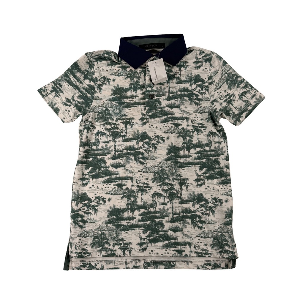 NWT Greyson Youth Mystic Marsh Toile Polo Boys Medium 6/7 Marsh Golf Performance
